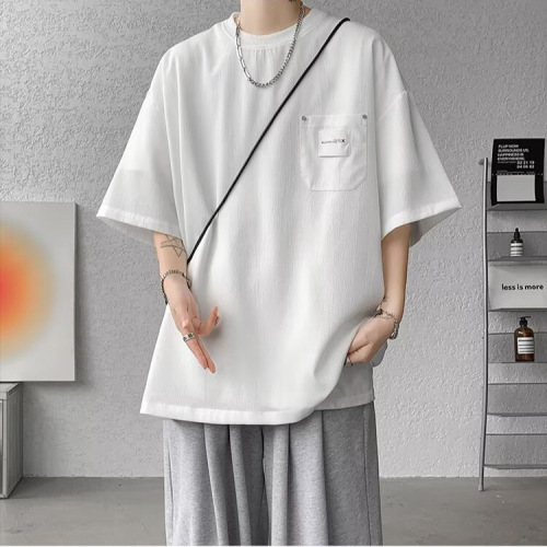 Casual round neck pure cotton letter print short sleeve T-shirt, Hong Kong style trendy brand, versatile, crew neck top for men, simple and minimalist.