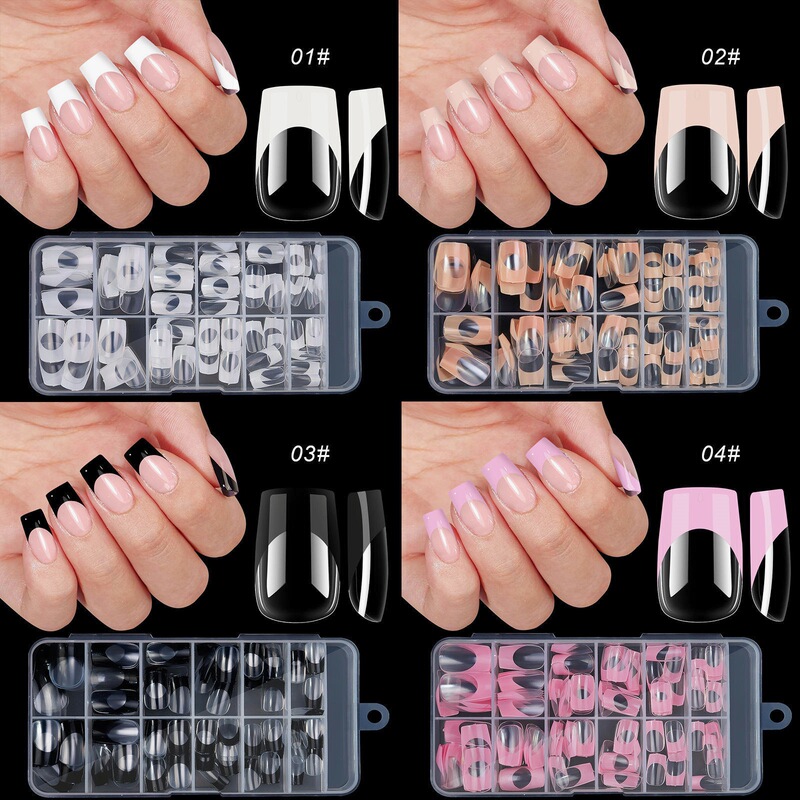 Wholesale 120Pcs Almond Full Cover Gel Artificial Armor Nail Square Press French Tip White Transparent Abs