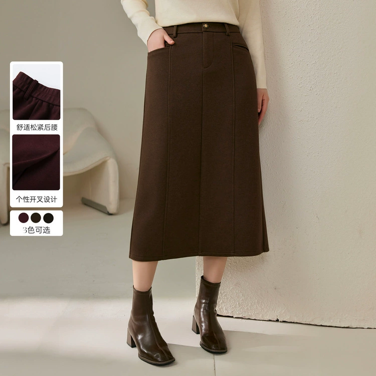 [Lesel уксусная кислота и вертикальный дизайн трикотажная юбка] Fley Show Женская толстая мм зимняя одежда новый