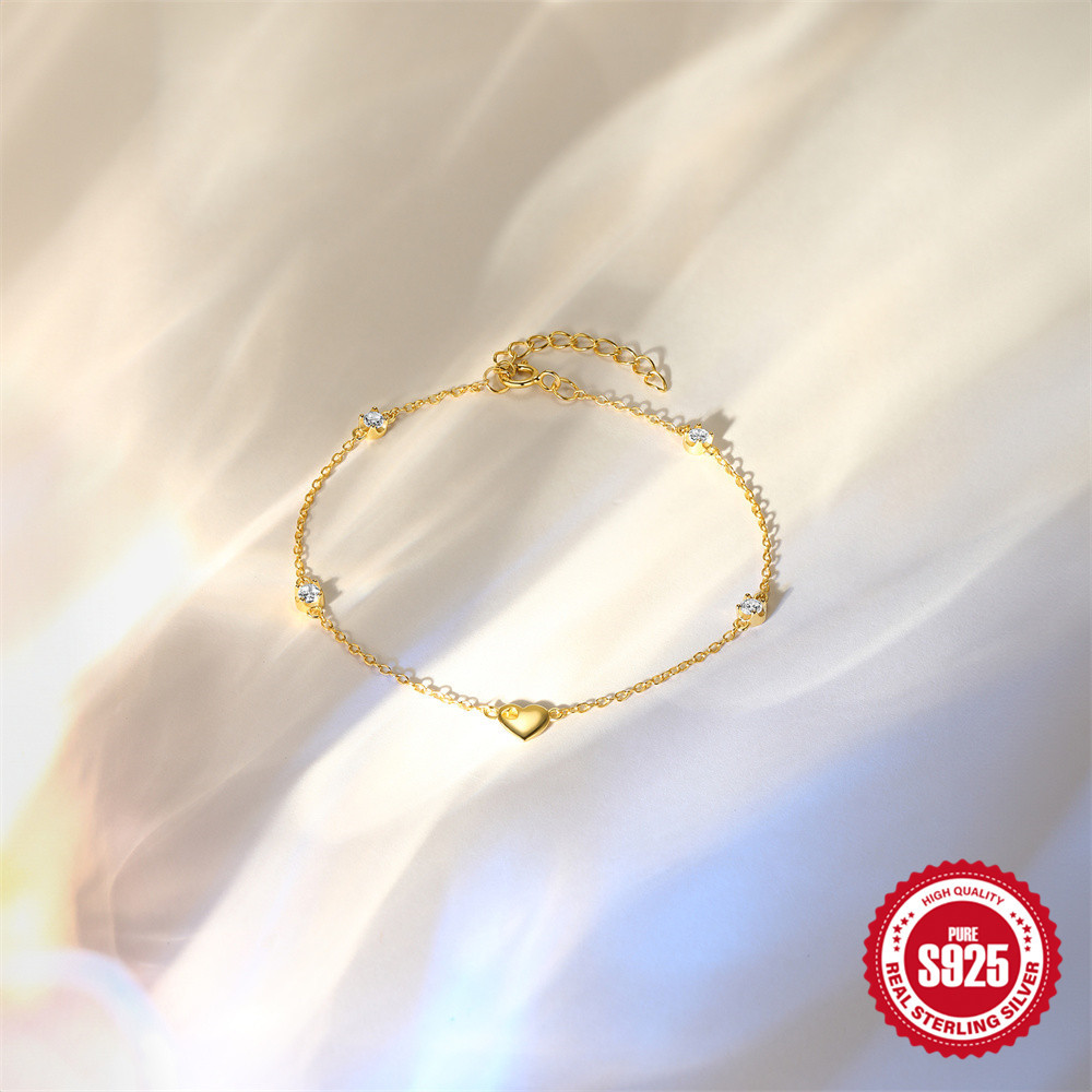 Nueva pulsera de diamantes de amor brillante de plata de ley S925 clásica y simple para damas