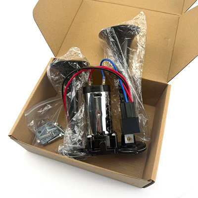 Car Horn 12V24V Universal Dual-Tube Air Pump 29cm Plastic Integrated Dual-Tube Air Horn Black and Silver (Car horn/tweeter) - kraft-paper-packaging-black-silver-air-pump-12v