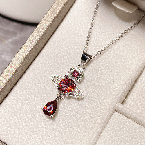 Versa Vivien Saturn Tassel Necklace Set Gold-plated Micro-Inlaid Brilliant Zirconium Niche Light Luxury Design Ring