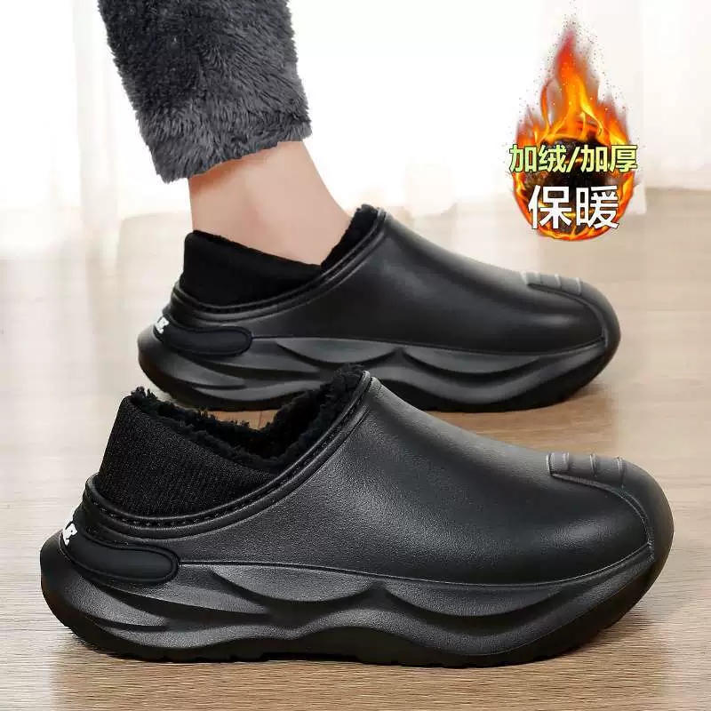 Хлопковые тапочки большого размера для мужчин с бархатной теплой толстой подошвой для учащихся средних школ Baotou, водонепроницаемые противоскользящие хлопковые тапочки Baotou, чистый цвет