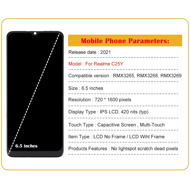 Подходит для Realme C25Y сборки экрана оригинальный LCD дисплей встроенный и внешний интегрированный экран HD