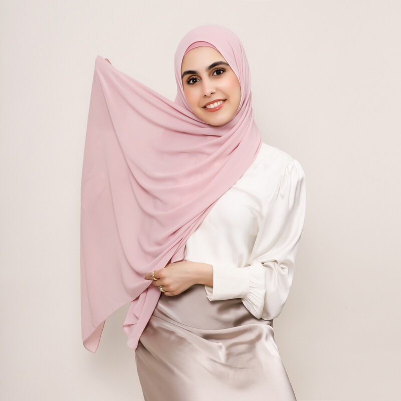 High-Quality Solid Color Draped Thick Chiffon Long Scarf Turban with Right-Angle Edges Soft Chiffon Scarf Shawl