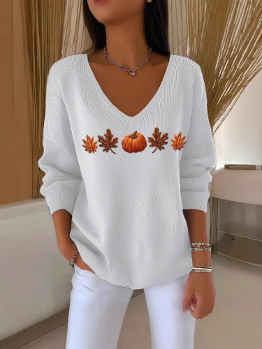 New style shoulder V-neck long-sleeve pullover 3D digital printed women's top T-shirt