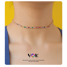 YOK 歐美風復古個性設計感氣質彩色鋯石鑲嵌項圈跨境項鏈項飾女