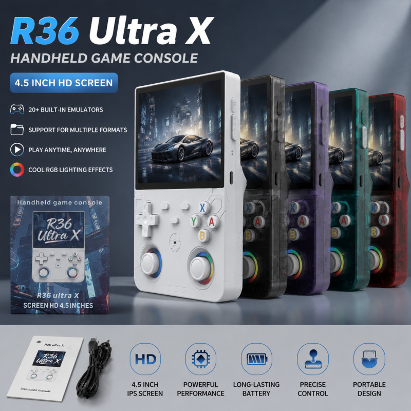 R36 Ultrax Handheld Open-Source Game Console 4.5inch Ips High-Definition Retro Arcade Supports Wifi Connectivity