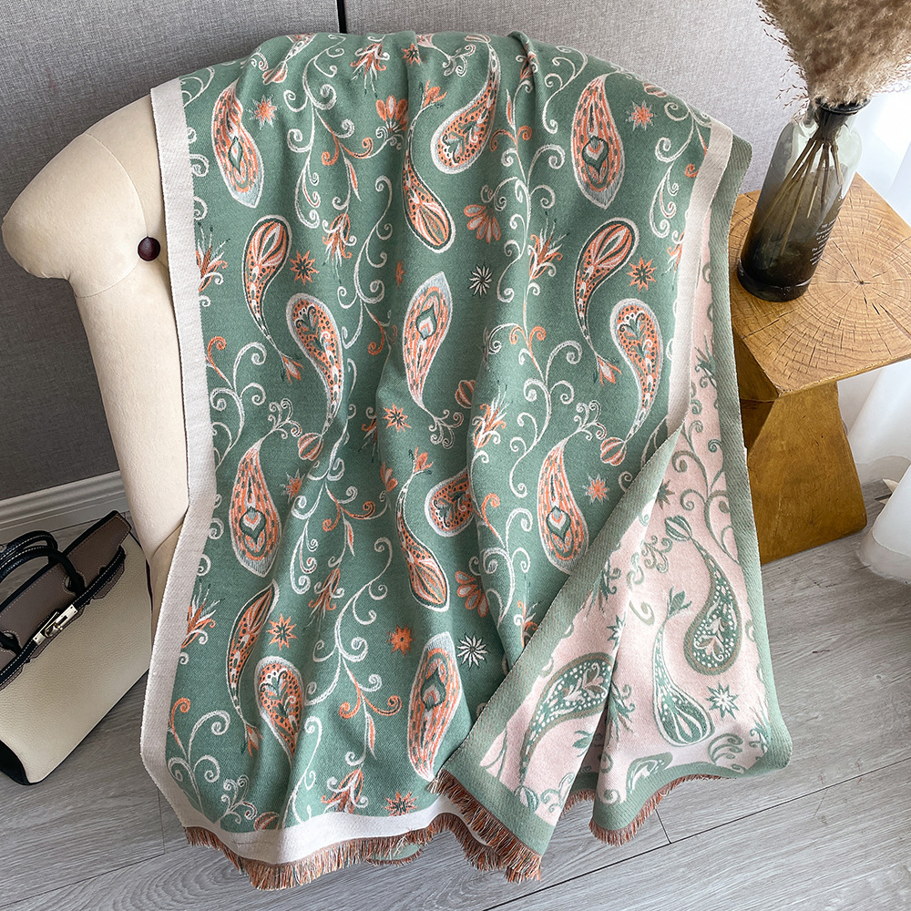 Comercio exterior retro Flor de anacardo Otoño e Invierno versátil largo engrosado bufanda chal de doble cara de Cachemira-como bufanda caliente para las mujeres