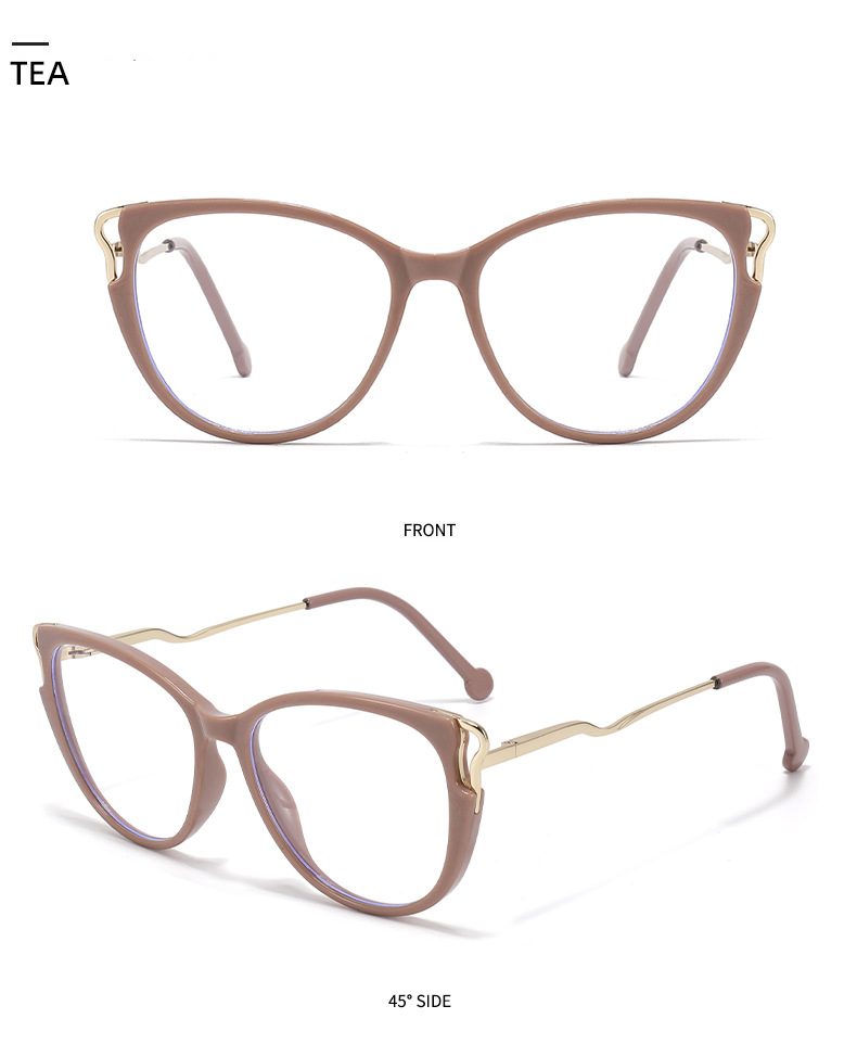 Lunettes rétro œil de chat anti-lumière bleue, monture haut de gamme, unisexe, cerclées en métal, pour hommes et femmes._voghion.com