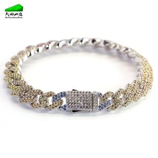 Cross-Border Style Street Hip-Hop Style Stitching Natural Sapphire Loose Stone S925 Silver Cuban Chain Bracelet