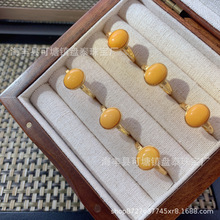 厂家批发 天然俄料蜜蜡老蜡戒指 S925银镶嵌