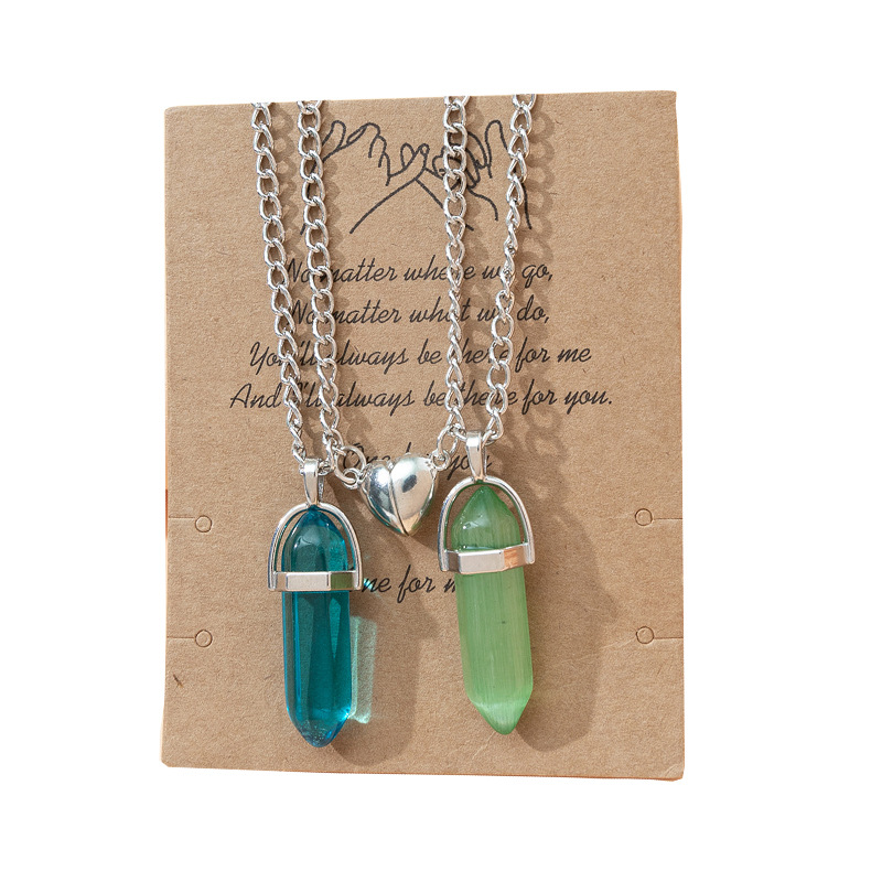 Europeo y americano nuevo hexagonal columna colgante collar pareja collar magnético Piedra Natural cristal cuarzo colgante collar joyería