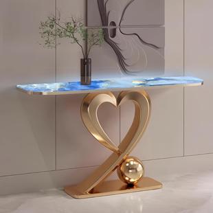 Luminous Jade Entrance Table Modern Simple Light Luxury Corridor Home Villa Living Room Love Metal Base Entrance Rack