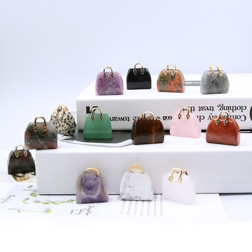 Natural Crystal Stone Mini Handbag Purified Quartz DIY Pendant Ins Style Pink Crystal Decorative Creative Wholesale