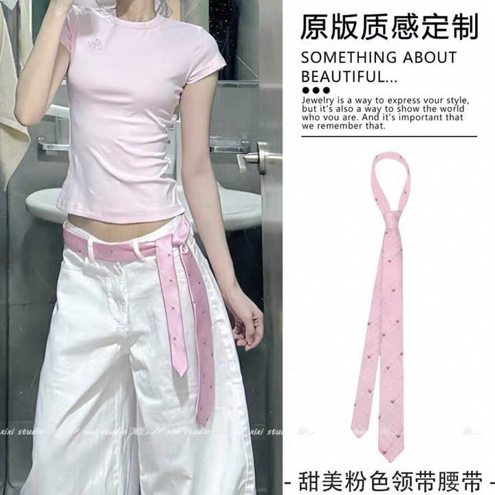 19#Pink love print tie