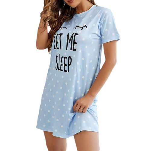 Amazon New Summer Short Sleeve Women's Pajama Set Sleep Dress One-piece Short Dress Breathable Medium Long Dress Home Wear