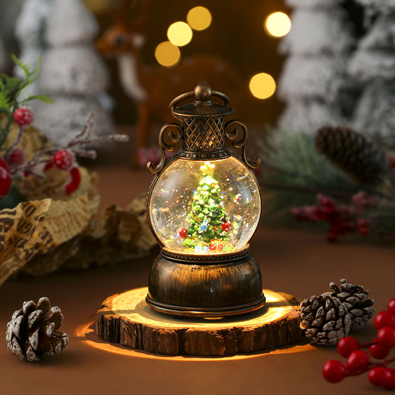 USB 音楽雪降るクリスマス発光樹脂オーナメントクリスマスオーナメント注水ポータブルブラシゴールデンランタン|undefined