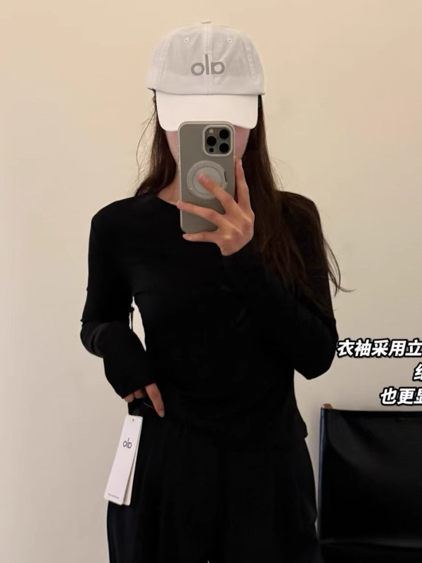 现货高版本alo字母印花修身弹力打底衫新款显瘦螺纹长袖上衣百搭|undefined