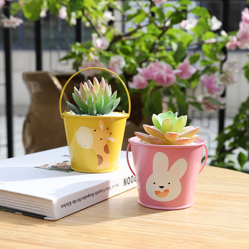 Chậu Cây Resin Chậu cây mọng nước hoạt hình mini, chậu sắt để bàn, trang trí ban công và tiểu cảnh (RG-129)