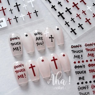 Internet Red Explosive English Letter Nail Art Sticker European and American Style Red Black Cross English Letter Nail Decal