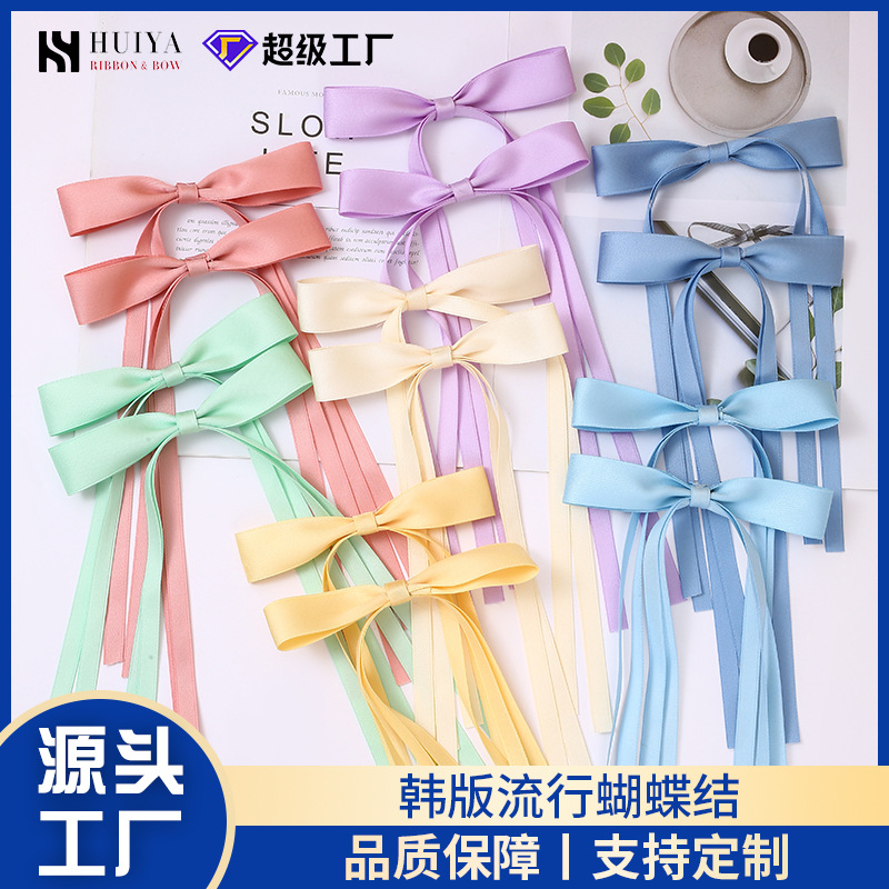 跨境亚马逊欧美涤棉丝带红色飘带蝴蝶结发饰发夹配件长尾发饰辅料