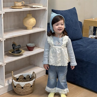 女童秋装2026新款韩版童装儿童牛仔套装秋季衣服宝宝背带裙两件套