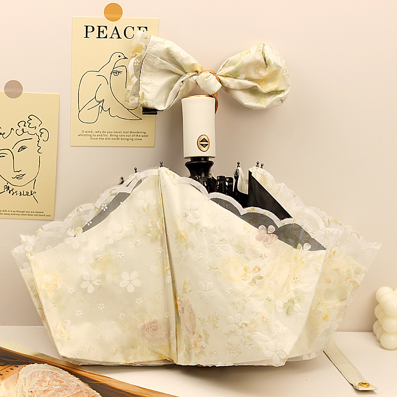 Double Lace Full-automatic Palace Wind Sun Umbrella Sun Protection UV Protection Small Fresh Umbrella Folding Dual-use for Sunny and Rain