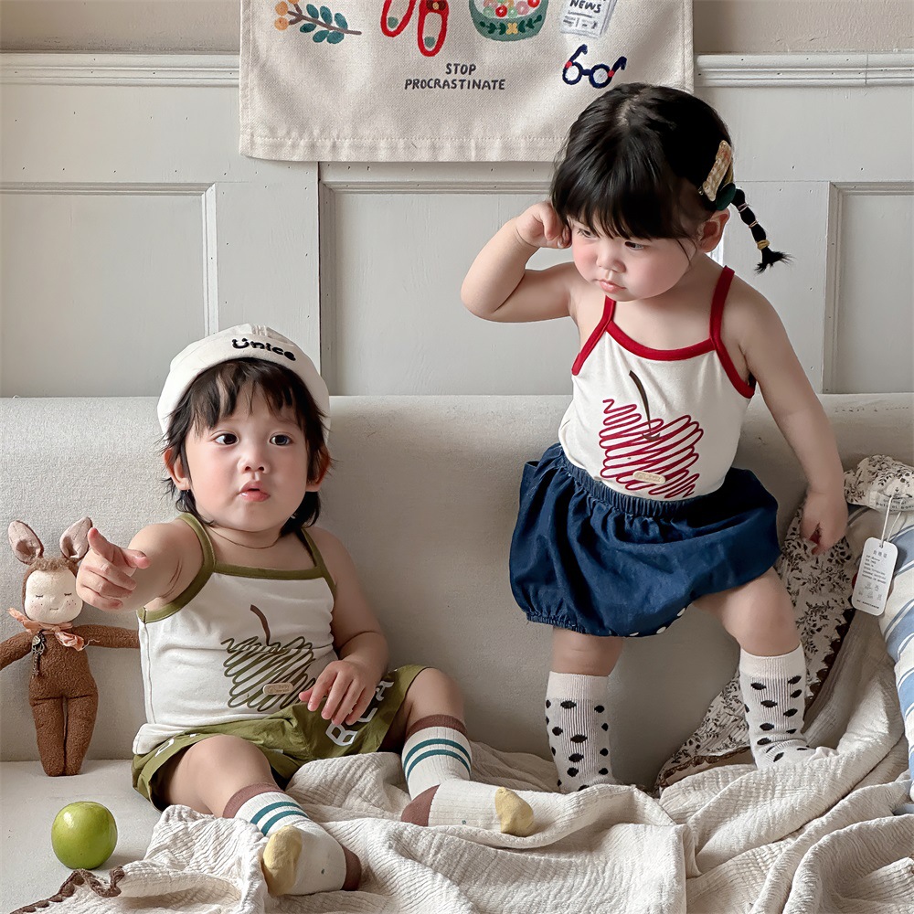Ropa infantil japonesa para bebés y niños, estilo fino de verano, camisola de alta elasticidad, chaleco casual para bebés, top de dibujos animados lindo