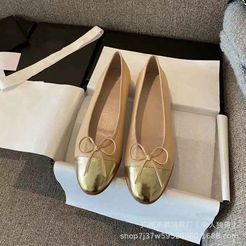 经典小香风芭蕾鞋女蝴蝶结圆头平底鞋浅口舒适百搭一脚蹬懒人鞋女|undefined