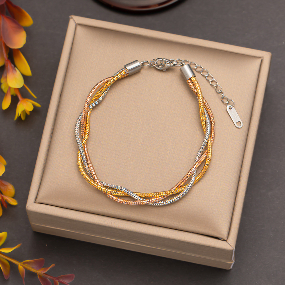Solid Color Pattern Wholesale Jewelry Streetwear Solid Color 304 Stainless Steel 18K Gold Plated Rose Gold Plated Plating Bracelets Necklace