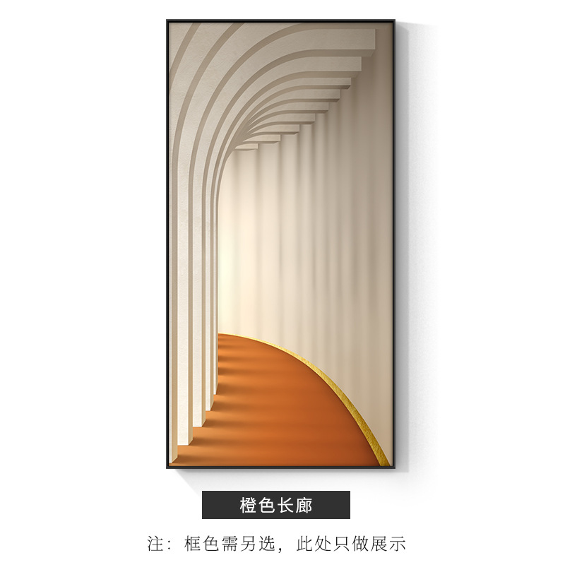 現代的なシンプルな空間拡張感玄関掛け絵通路廊下の終わりに家に入る新しい壁画を飾る