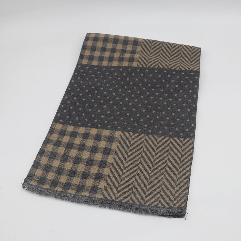 Cachecol de jacquard xadrez com franjas para homem_voghion.com