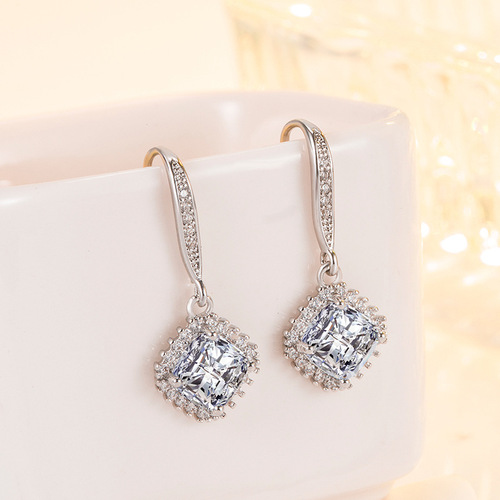 Amazon fashion high-end square zircon ear hooks for women cross-border best selling diamond zircon earrings ear hooks wholesale