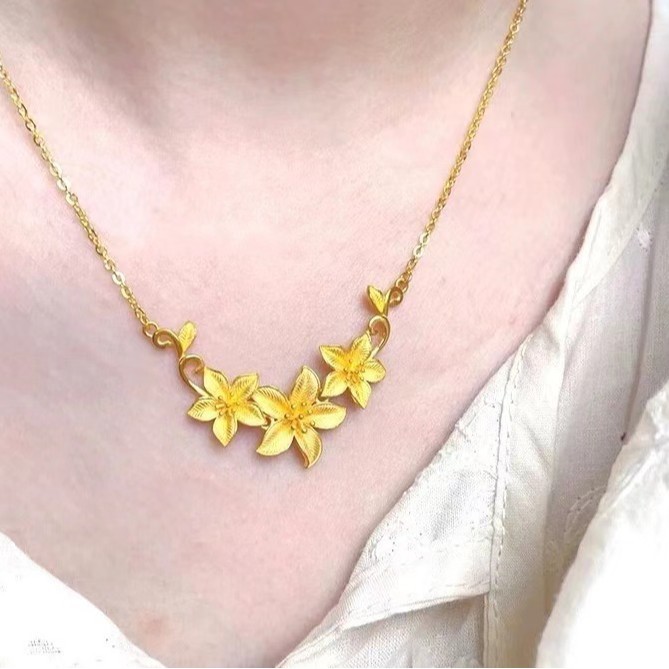 Zlatý obchod s príveskom, svadobný náhrdelník s tromi kvetmi života, ženský pieskový zlatý retiazkový reťazec s kľúčnou kosťou, darček pre priateľku._voghion.com