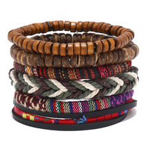 跨境新款手环 波西米亚风手工编织手绳 民族风木珠女士手链饰品