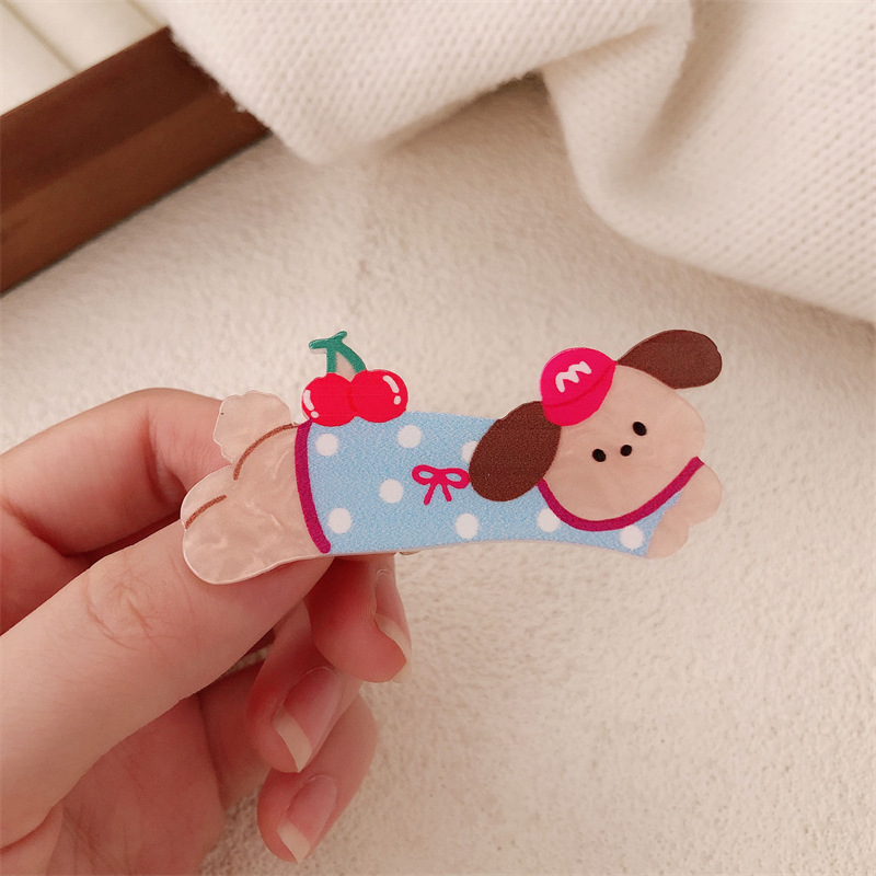 Caricatura encantadora onda punto perrito gatito broche de cabello de niña corazón arco de cabello roto fijación de bordes broche de cabello de gatito universal