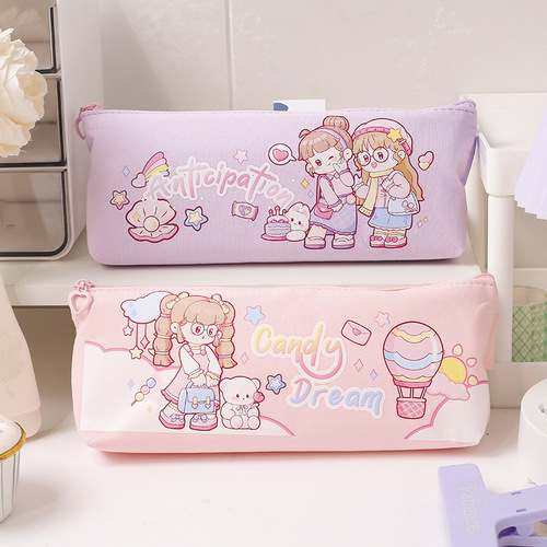 Xiaomaru diary triangular pencil bag, cute zipper stationery bag for high-looking students, cartoon Japanese triangular storage bag