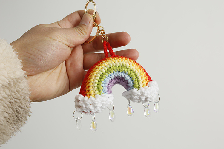 15g Weight 1 Piece Sweet Rainbow Yarn Knitting Women's Keychain