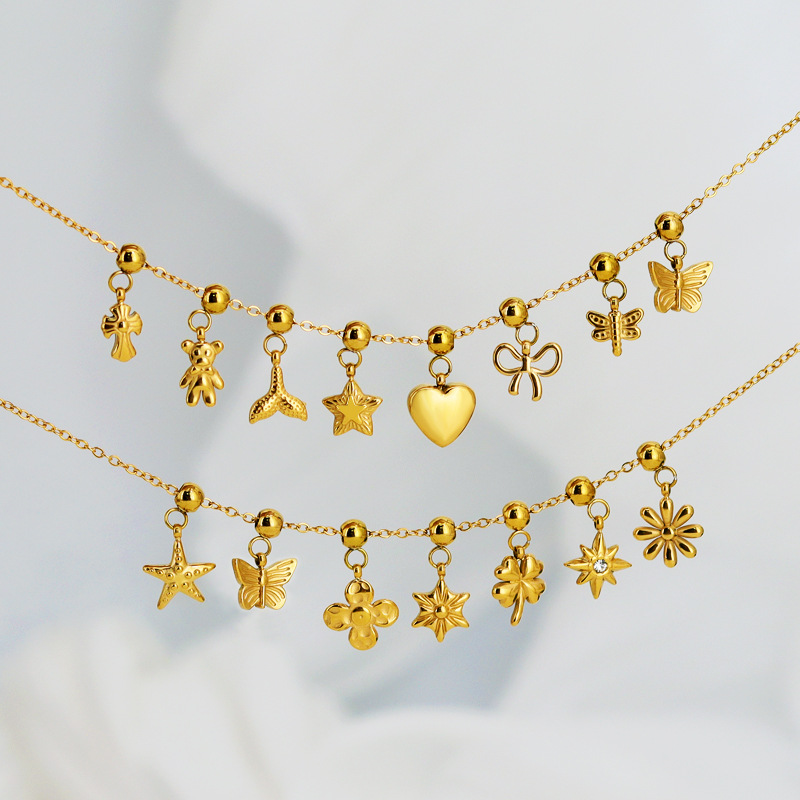 Stainless Steel Mini Flower Butterfly Five-pointed Star Love Pendant Single Pendant DIY Jewelry Accessories Necklace Bracelet Accessories