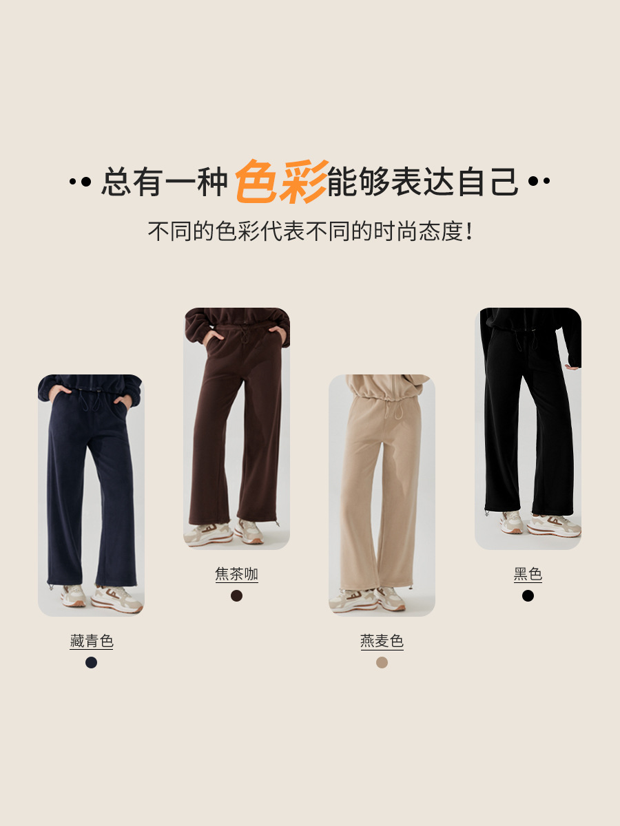 Pantalones de chándal de lana polar de invierno forrados de lana polar engrosada pierna ancha Deportes pantalones de Mujer Pantalones de fitness de Yoga de lana