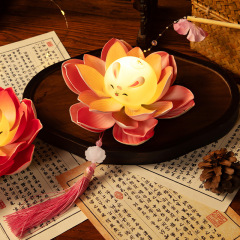 中秋节荷花玉兔灯笼儿童手持花灯diy材料包国风装饰灯创意小夜灯