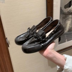 牛皮版~小众miu系超软浅口蝴蝶结乐福鞋女平底真皮一脚蹬豆豆单鞋