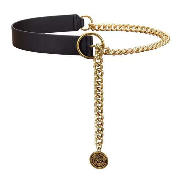 Pu leather belt with retro metal waist chain