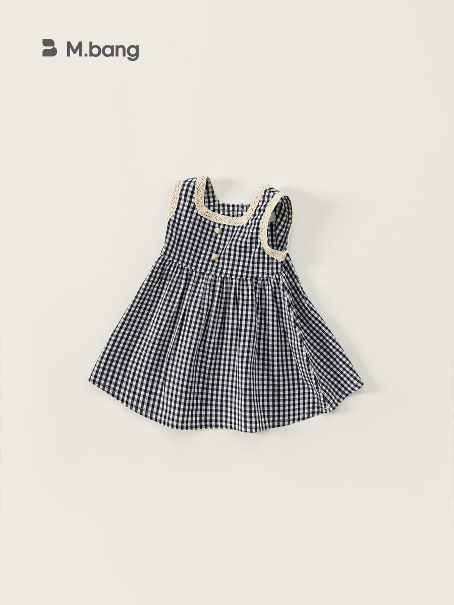 Ropa infantil Youbao, vestido elegante de verano para niña, vestido a cuadros de estilo coreano para niñas, vestido con cuello cuadrado en blanco y negro para niños pequeños.