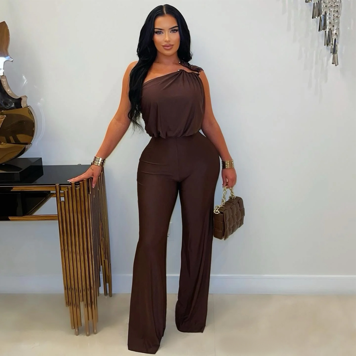C7578 Aliexpress transfronterizo Amazon Europa y América de moda de mujer casual hombro inclinado sin mangas bolsas de camisa de piernas