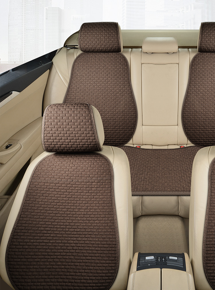 Linen Small Brick Car Seat Cushion, Three-Piece Set for All Seasons, Non-Slip Seat Cushion, No Binding, Five Seats, Half Package, Foreign Trade Wholesale