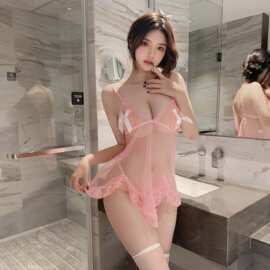 情趣内衣女低胸爆乳小胸聚拢蕾丝吊带裙套装性感诱惑透明纯欲睡裙