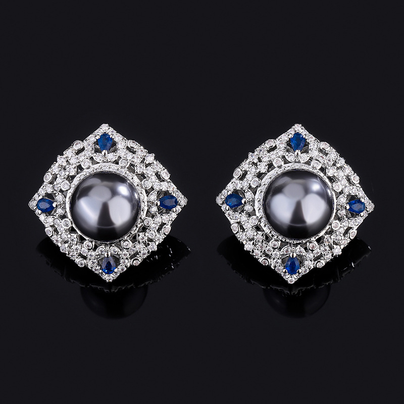 Zhuang Sheng joyas de cobre inferior chapado en oro con incrustaciones de perlas fritillary coreano artificial azul tesoro color diamante incrustado temperamento gris cuentas traje