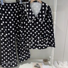 复古波点港风阳离子睡衣秋冬季女士双面绒套装加厚德绒家居服冬天